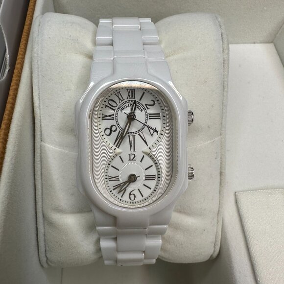 Philip Stein White Ceramic Dual Time Watch - Natural Frequency Tech - Like-New - Picture 2 of 7
